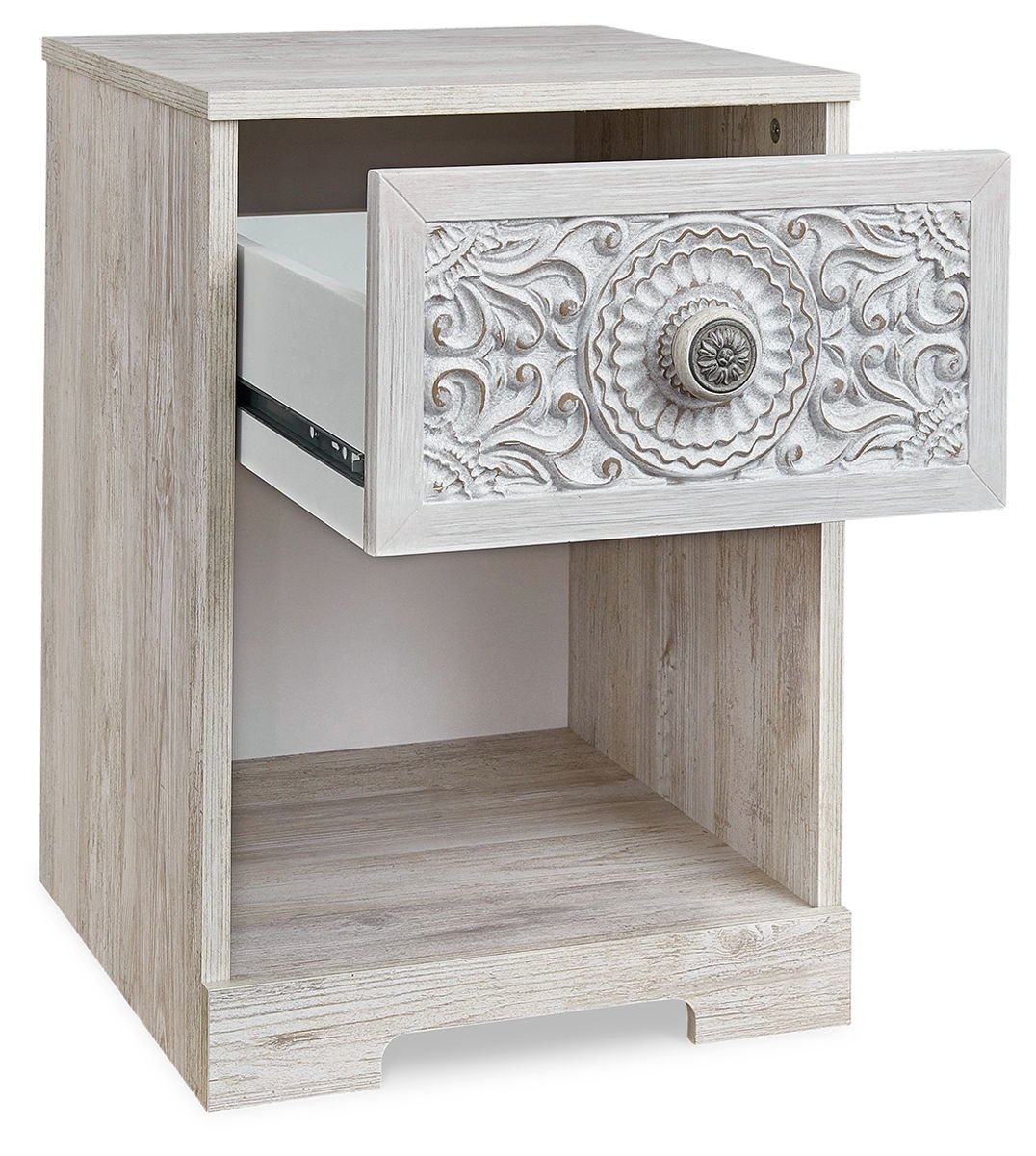 Paxberry - One Drawer Night Stand - Open Cubby - Whitewash - Image 3