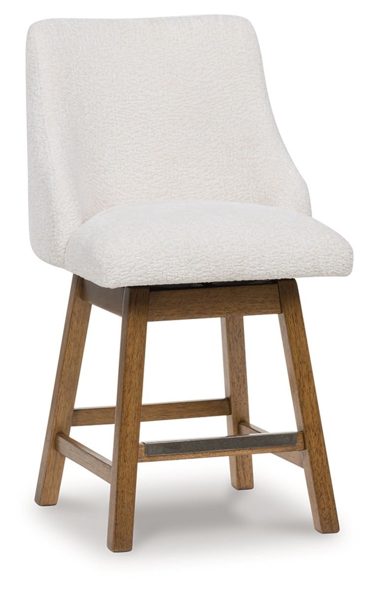 Cabalynn - Upholstered Swivel Barstool (Set of 2) - Oatmeal / Light Brown - Image 2