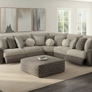 Rendezvous - 5 Piece Modular Sectional With 3 Reclining Seats & Castered Cocktail Ottoman - Umber