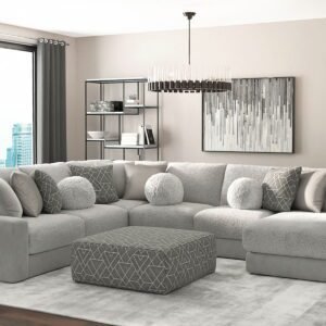 Canyon - 4 Piece Sectional With Cuddler Seat Cushions, Included Accent Pillows And Cocktail Ottoman (Right Side Facing Chaise) - Platinum