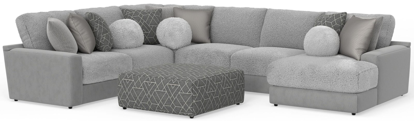 Canyon - 4 Piece Sectional With Cuddler Seat Cushions, Included Accent Pillows And Cocktail Ottoman (Right Side Facing Chaise) - Platinum - Image 4