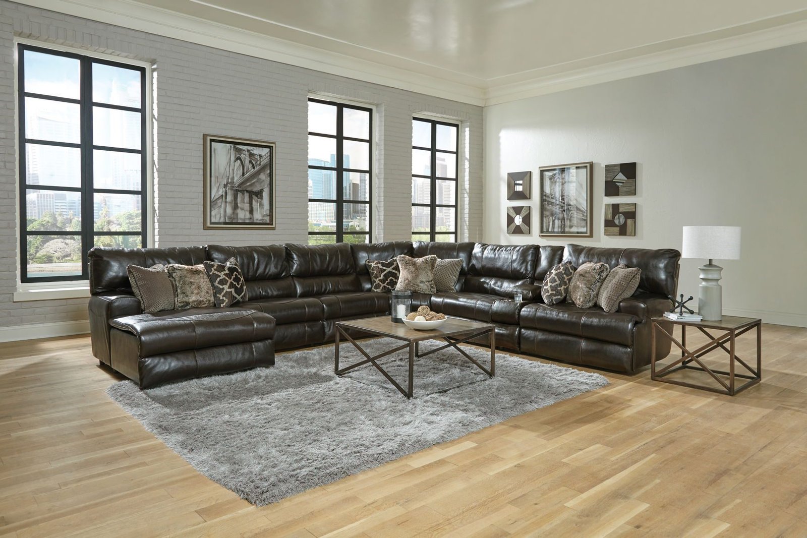 Como - 7 Piece Italian Leather Match Reclining Sectional - Image 9