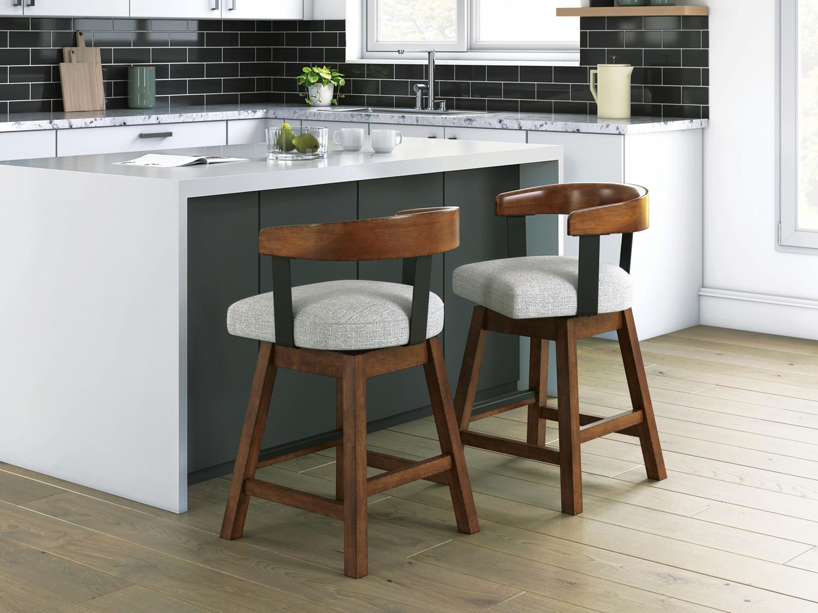 Ralene - Upholstered Swivel Barstool (Set of 2) - Medium Brown - Image 4