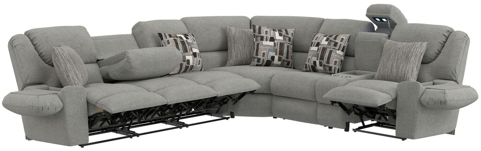 Quinn - 3 Piece Reclining Sectional With 4 Reclining Seats, Storage Arms, Storage Console With Lights, And Drop Down Table - Nature - Image 2