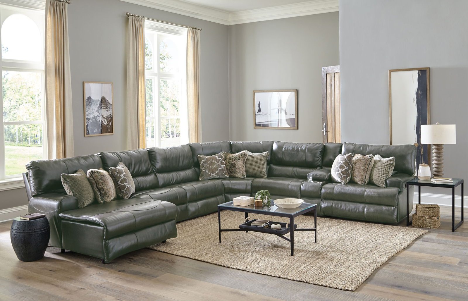 Como - 7 Piece Italian Leather Match Reclining Sectional - Image 6