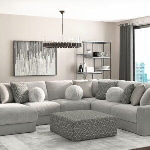 Canyon - 4 Piece Sectional With Cuddler Seat Cushions, Included Accent Pillows And Cocktail Ottoman (Left Side Facing Chaise) - Platinum