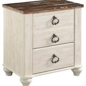 Willowton - Two Drawer Night Stand - Brown / Beige / White