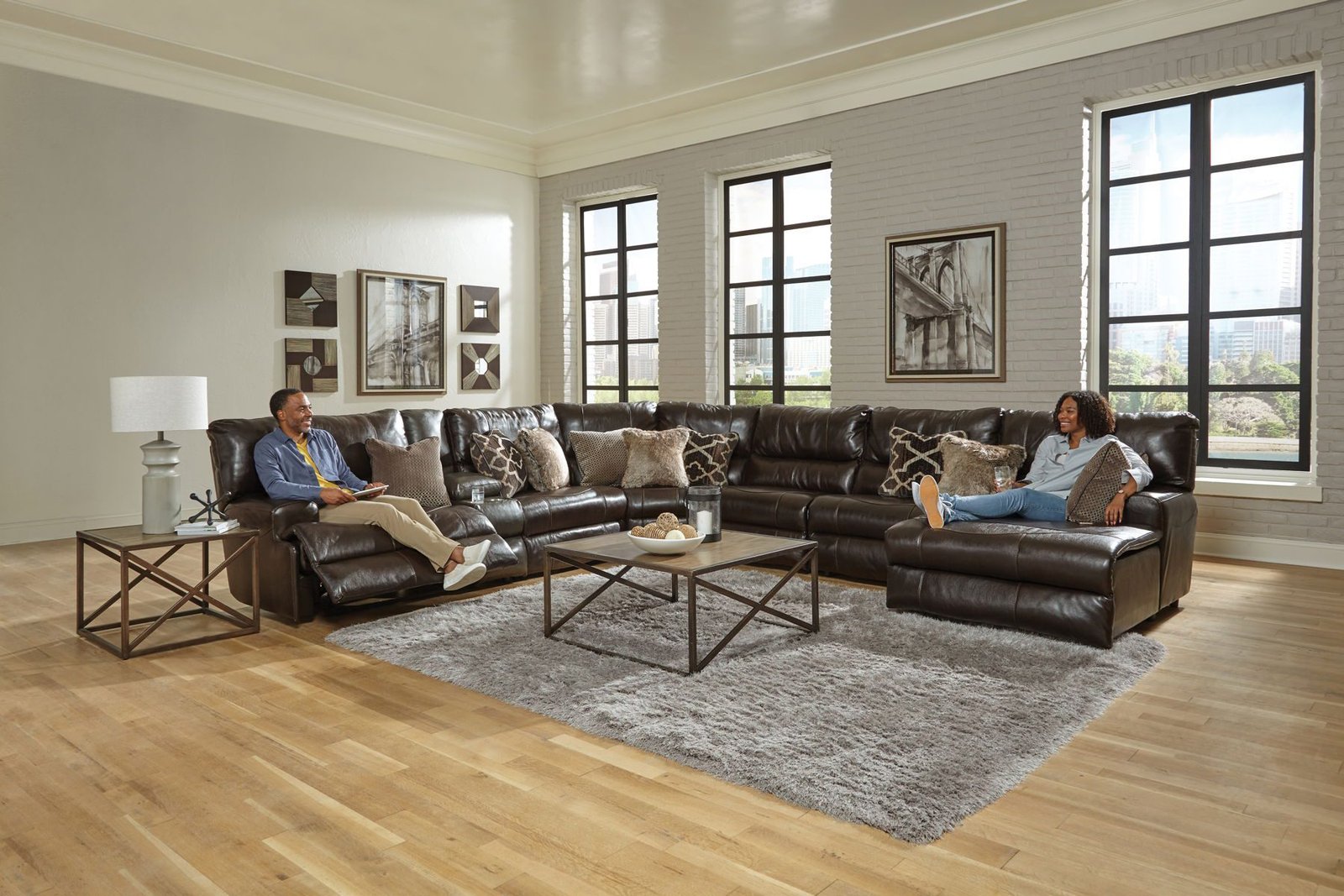 Como - 7 Piece Italian Leather Match Reclining Sectional - Image 8