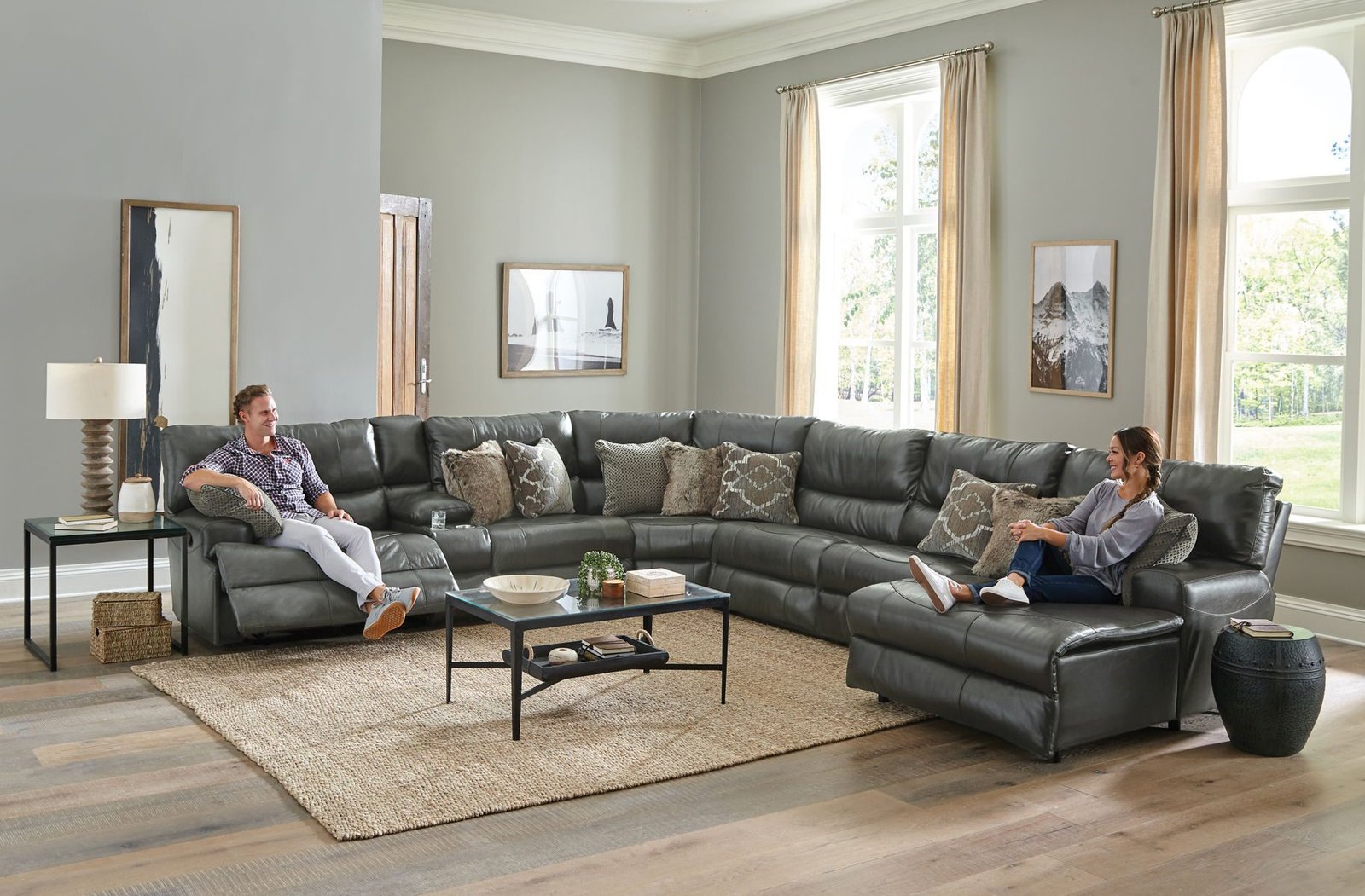 Como - 7 Piece Italian Leather Match Reclining Sectional - Image 26