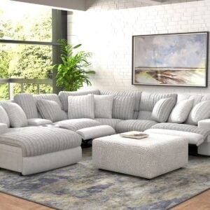 Abraxas - 6 Piece Power Reclining Sectional With Lay-Back Chaise, 2 Reclining Seats, And Included Cocktail Ottoman (LSF Chaise) - Moonstruck