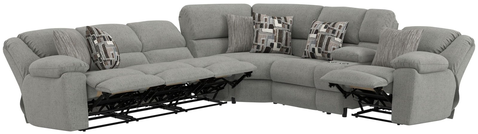 Quinn - 3 Piece Reclining Sectional With 4 Reclining Seats, Storage Arms, Storage Console With Lights, And Drop Down Table - Nature - Image 4