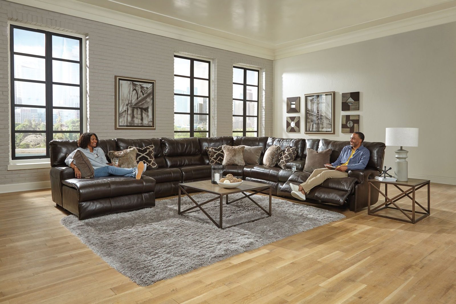 Como - 7 Piece Italian Leather Match Reclining Sectional - Image 2