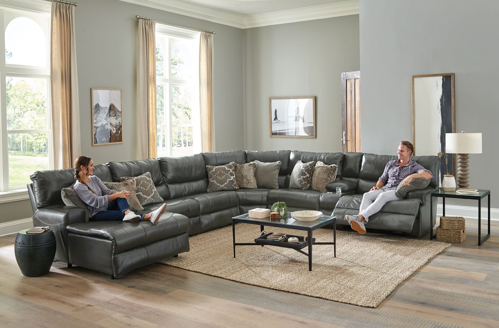 Como - 7 Piece Italian Leather Match Reclining Sectional - Image 17