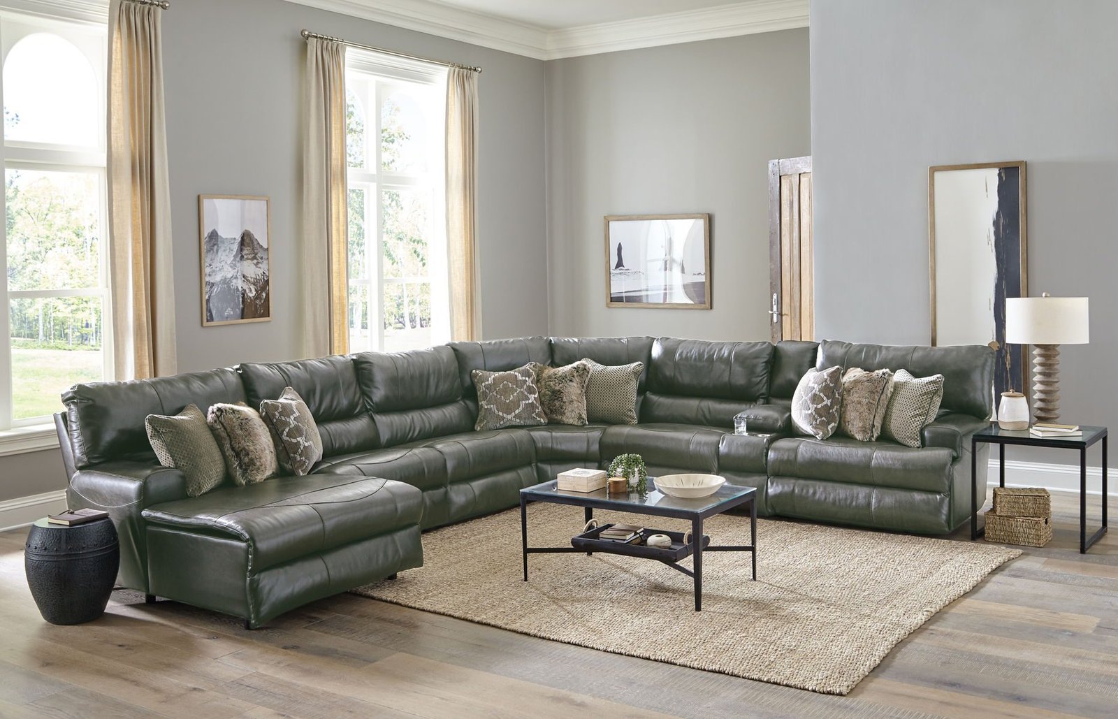 Como - 7 Piece Italian Leather Match Reclining Sectional - Image 12