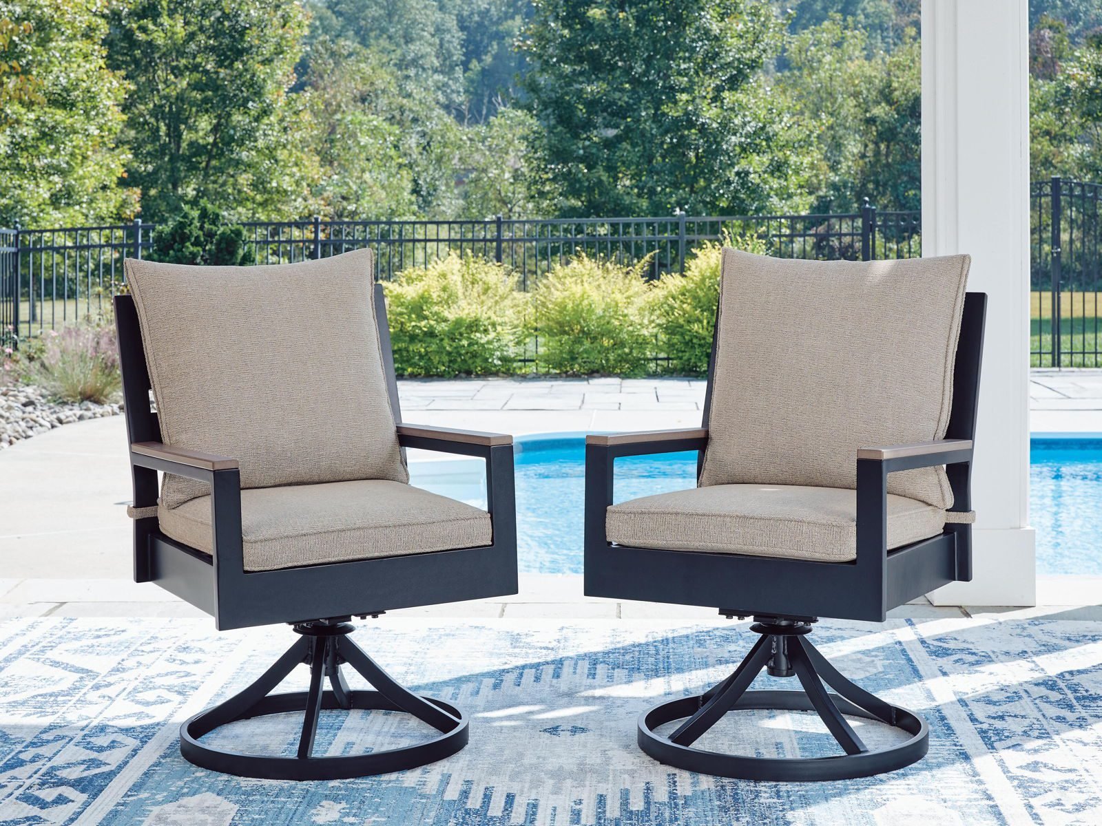 East Beach - Swivel Chair With Cushion (Set of 2) - Blue - Image 4