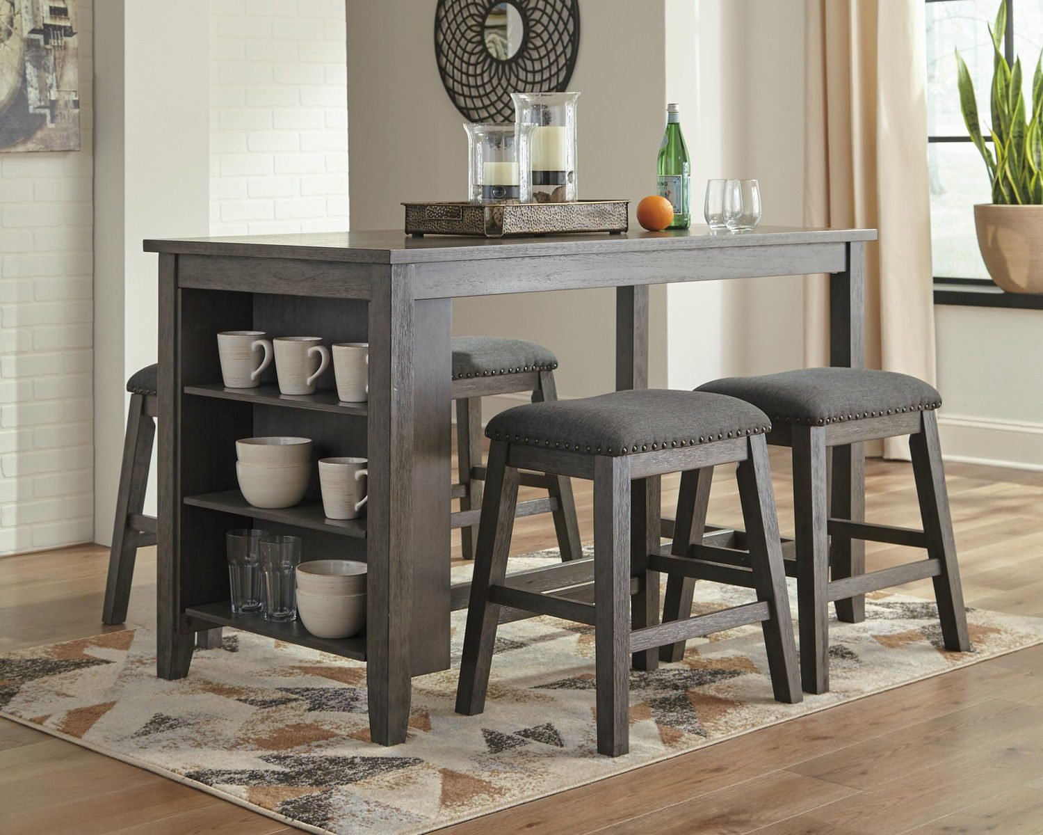 Caitbrook - Rectangular Dining Room Counter Table - Gray - Image 4