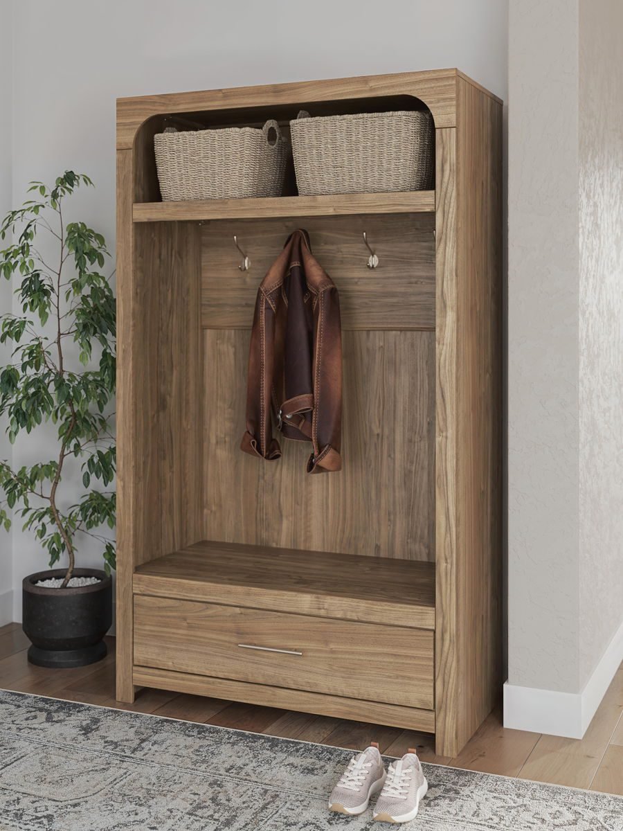 Dovander - Hall Tree With Storage Bench - Brown - Image 4