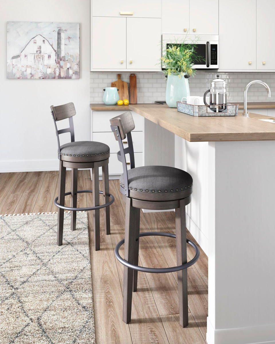 Caitbrook - Tall UPH Swivel Barstool - Gray - Image 3