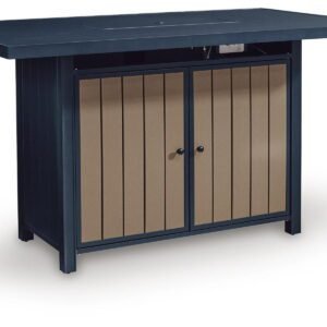 East Beach - Rectangular Bar Table With Fire Pit - Blue