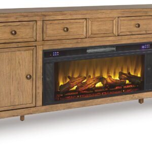 Sharlance - 81" TV Stand With Electric Infrared Fireplace Insert - Light Brown
