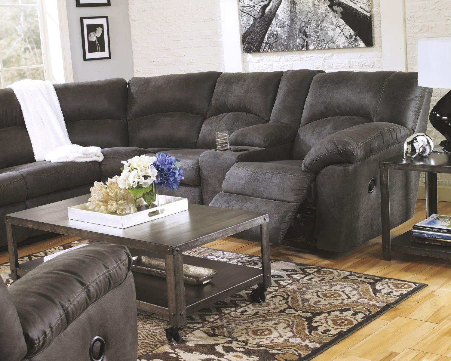 Tambo - 2 Pc. - Right Arm Facing Loveseat with Console 2 Pc.Sectional, Rocker Recliner - Pewter - Image 2