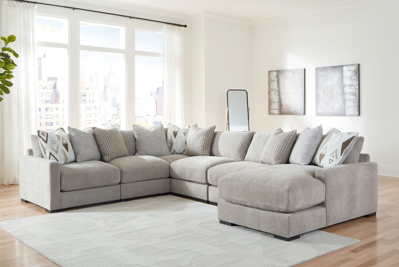 Aslan Court - 2 Pc. - 6-Piece Sectional With Raf Corner Chaise, Ottoman - Pebble - Image 3