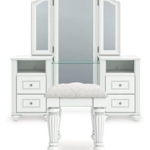 Kozlani - 3 Pc. - Vanity, Mirror And Stool - White