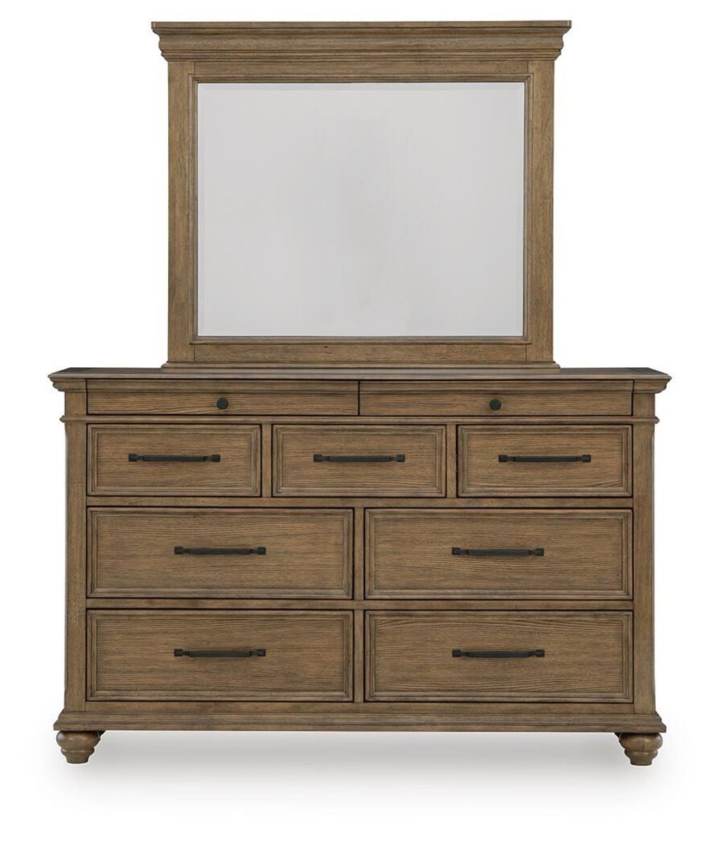 Karallin - 3 Pc. - Queen Panel Storage Bed, Dresser And Mirror - Medium Brown - Image 2