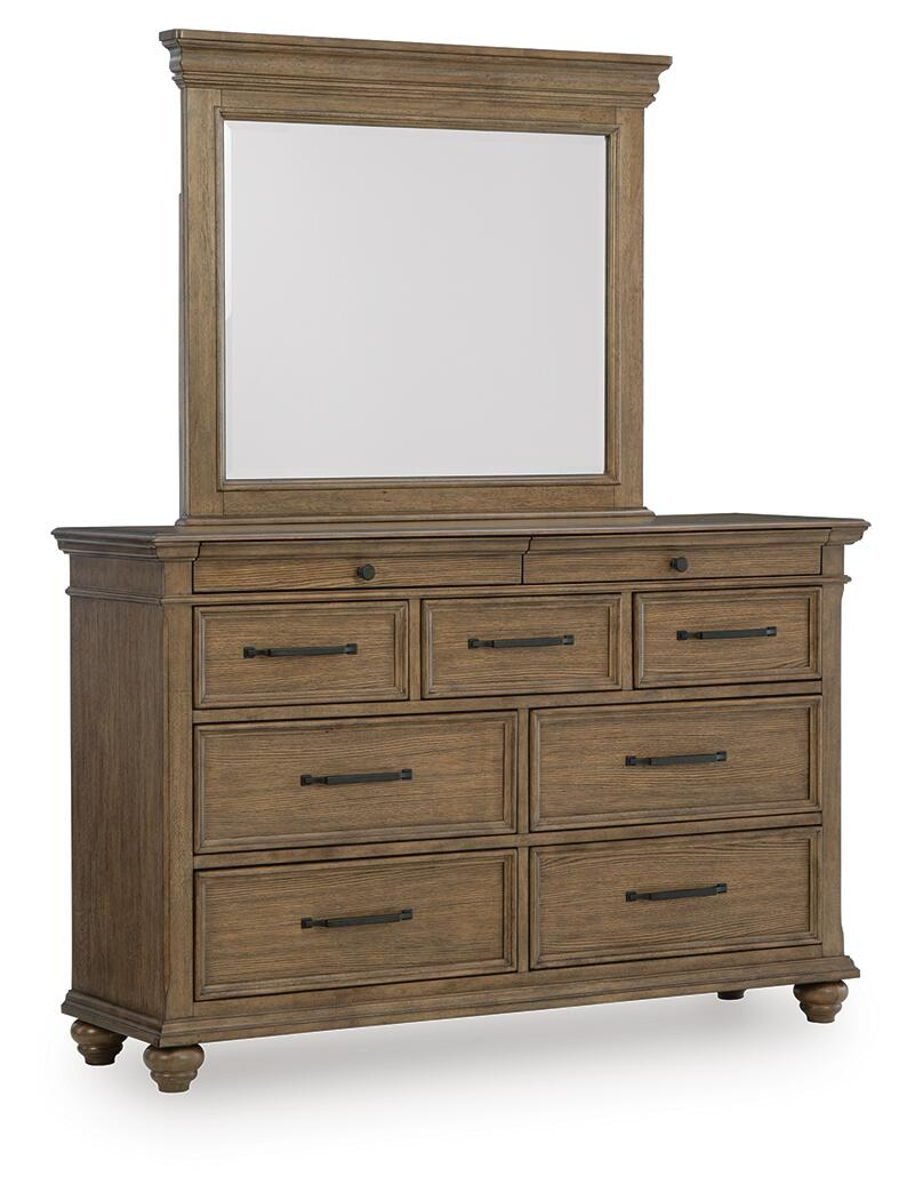 Karallin - 3 Pc. - Queen Panel Storage Bed, Dresser And Mirror - Medium Brown - Image 4